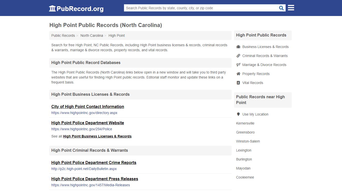 High Point Public Records (North Carolina) - PubRecord.org